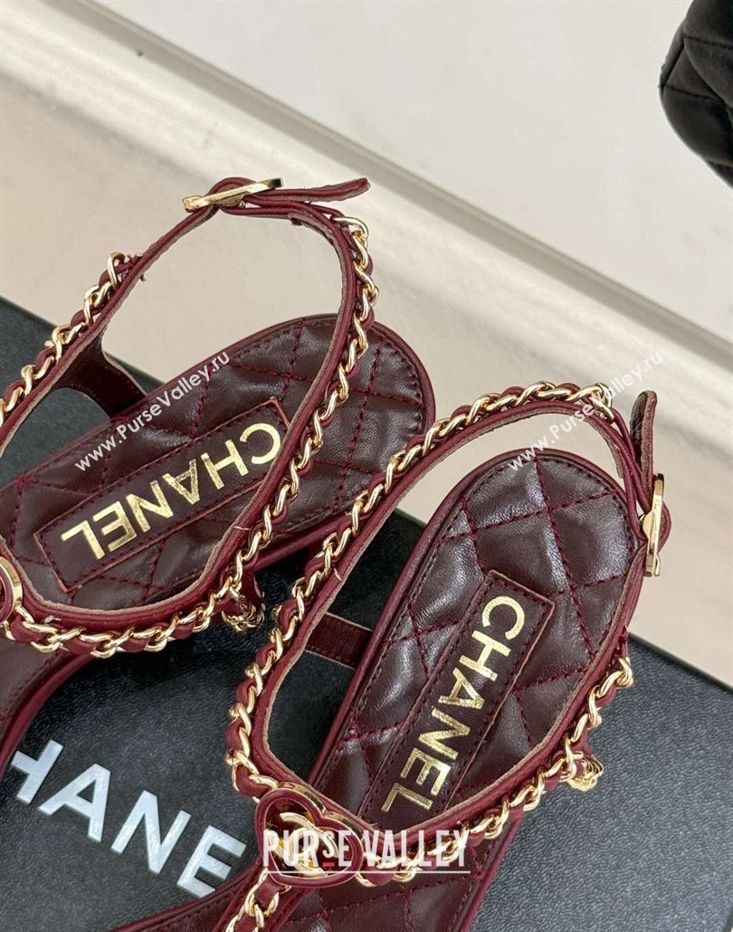 Chanel Lambskin Heel Sandals 4.5cm with Chain and Heart G46109 Dark Burgundy 2025 (KL-250304040)
