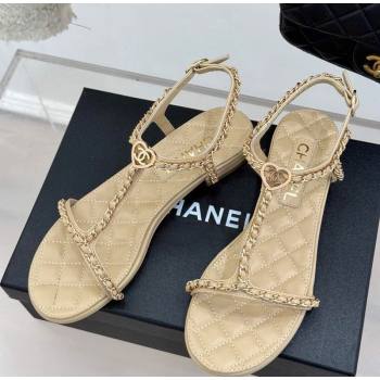 Chanel Lambskin Flat Sandals with Chain and Heart G46109 Beige 2025 (KL-250304042)