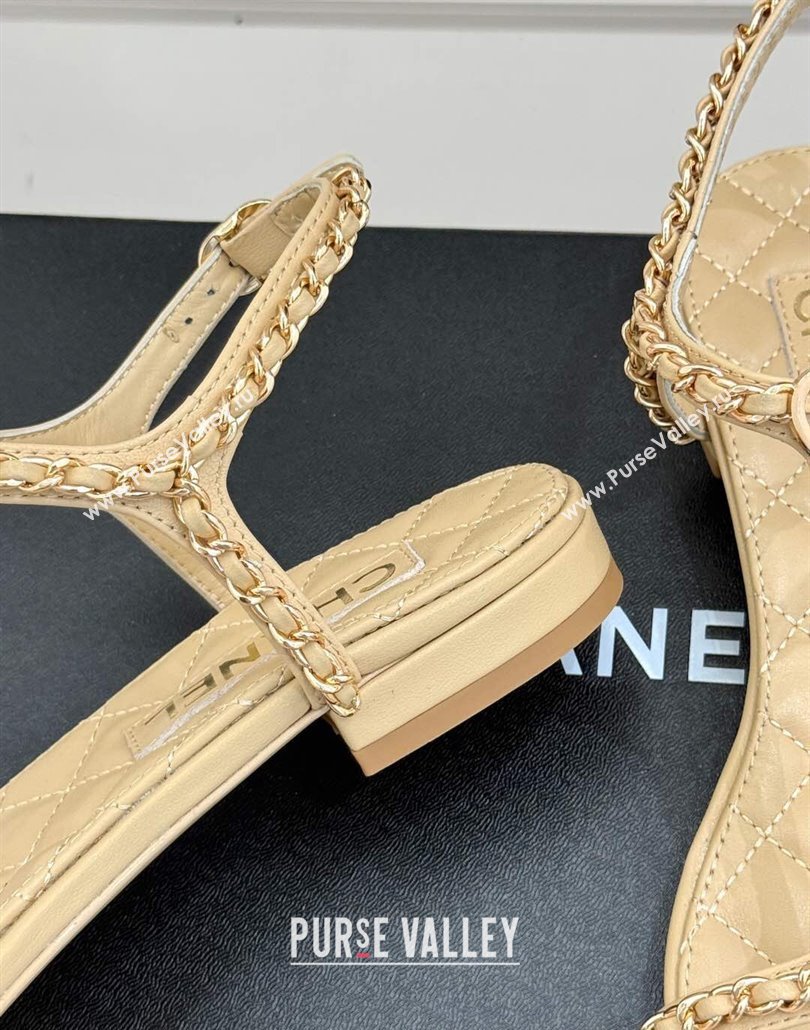 Chanel Lambskin Flat Sandals with Chain and Heart G46109 Beige 2025 (KL-250304042)
