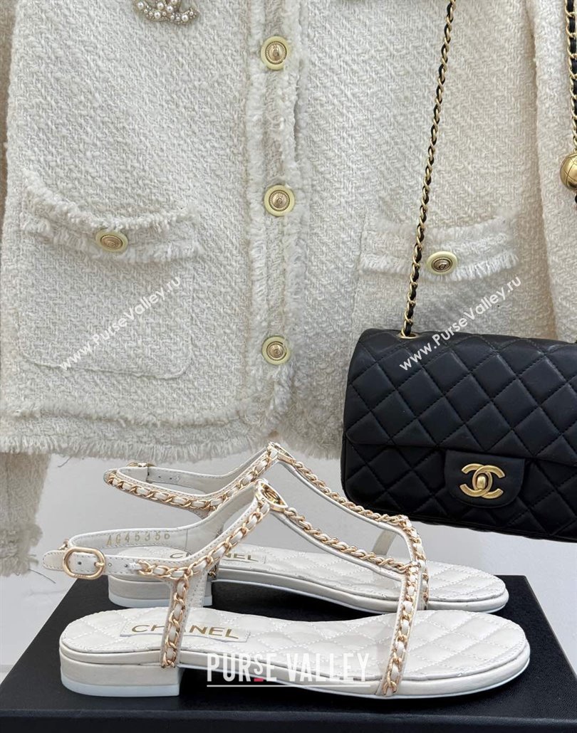 Chanel Lambskin Flat Sandals with Chain and Heart G46109 White 2025 (KL-250304043)