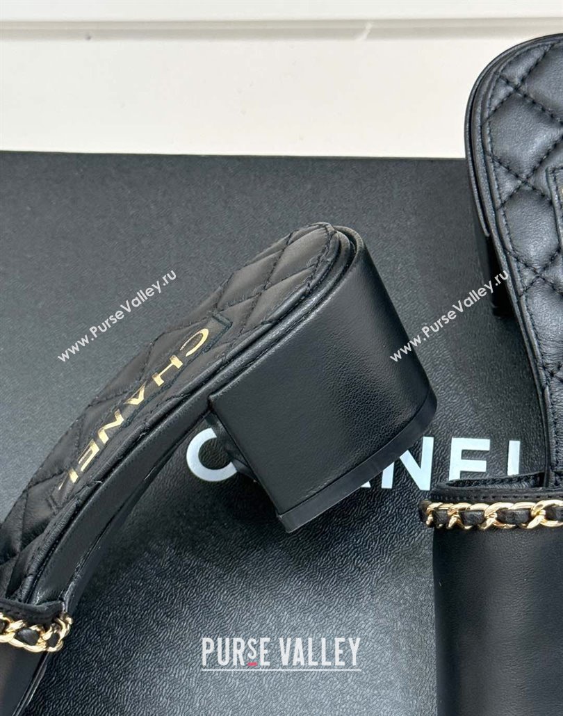 Chanel Lambskin Heel Slides Sandal with Chain and Heart G46109 Black 2025 (KL-250304045)