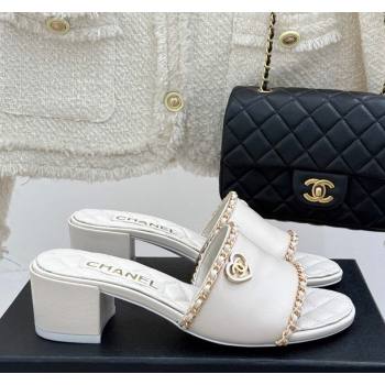 Chanel Lambskin Heel Slides Sandal with Chain and Heart G46109 White 2025 (KL-250304047)