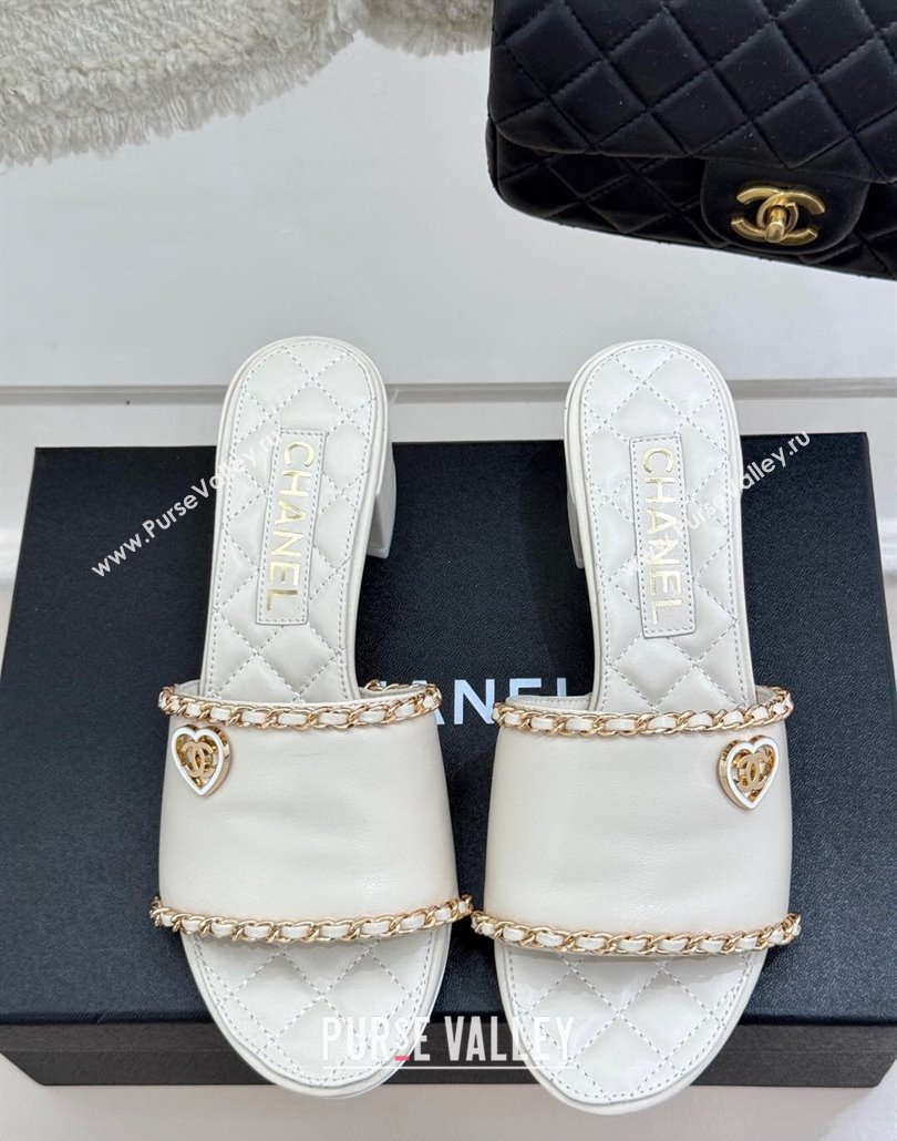 Chanel Lambskin Heel Slides Sandal with Chain and Heart G46109 White 2025 (KL-250304047)