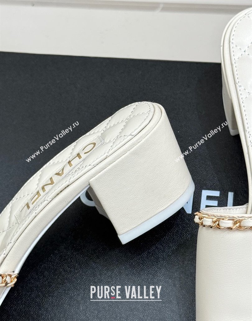 Chanel Lambskin Heel Slides Sandal with Chain and Heart G46109 White 2025 (KL-250304047)