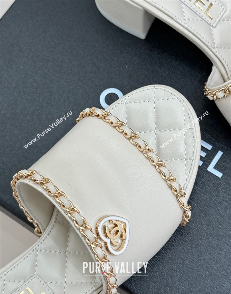 Chanel Lambskin Heel Slides Sandal with Chain and Heart G46109 White 2025 (KL-250304047)