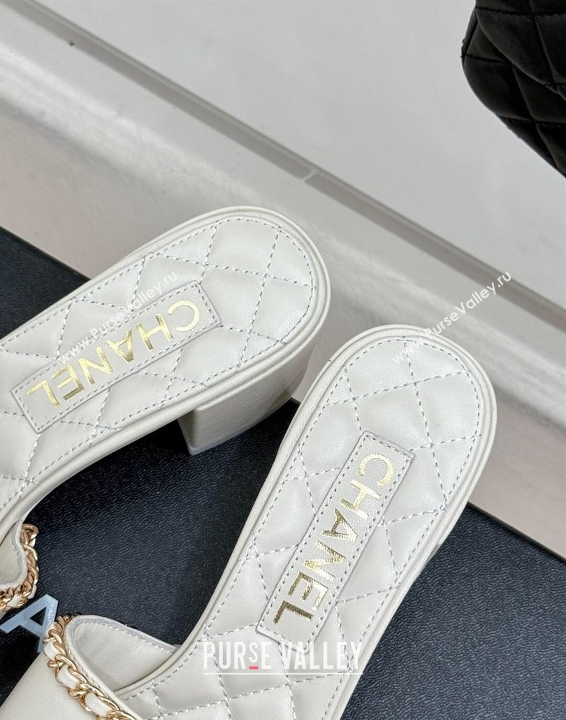 Chanel Lambskin Heel Slides Sandal with Chain and Heart G46109 White 2025 (KL-250304047)