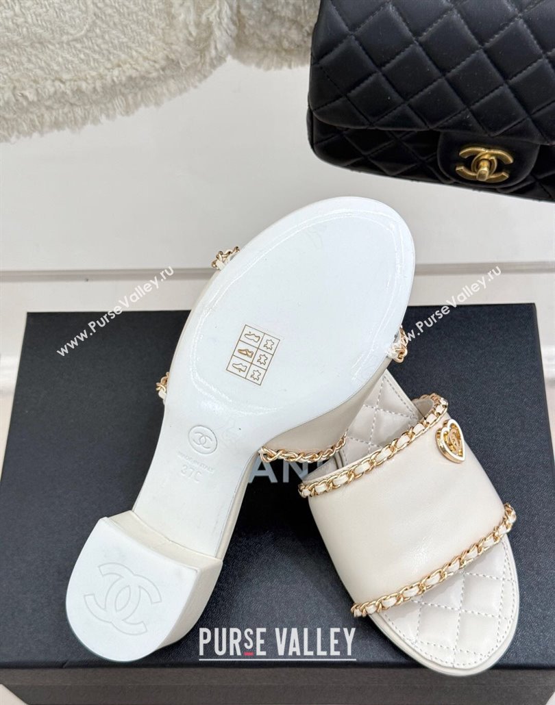 Chanel Lambskin Heel Slides Sandal with Chain and Heart G46109 White 2025 (KL-250304047)