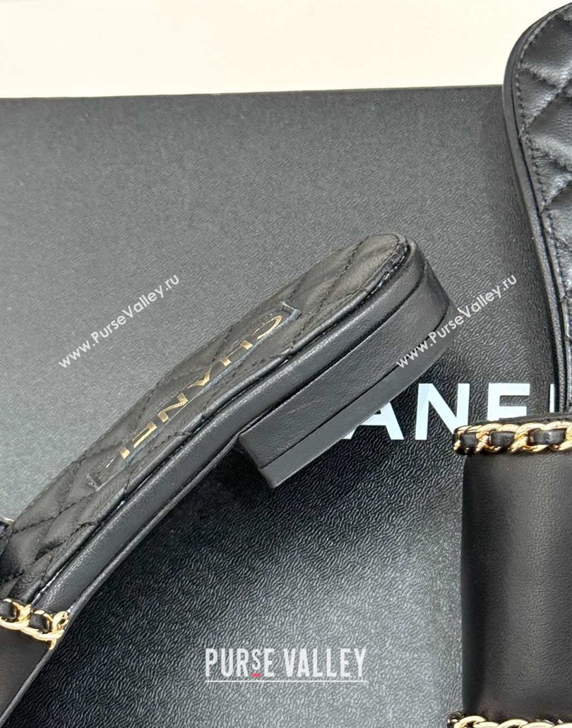 Chanel Lambskin Leather Flat Slides Sandal with Chain and Heart G46109 Black 2025 (KL-250304050)