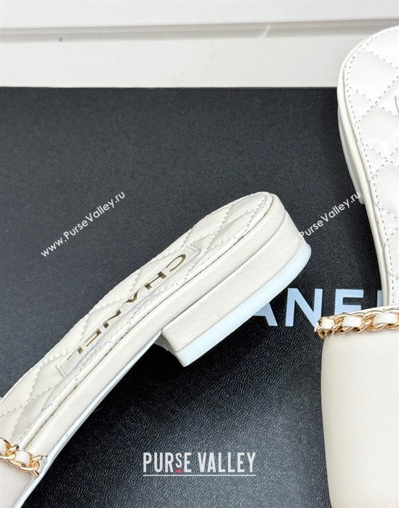 Chanel Lambskin Flat Slides Sandal with Chain and Heart G46109 White 2025 (KL-250304054)