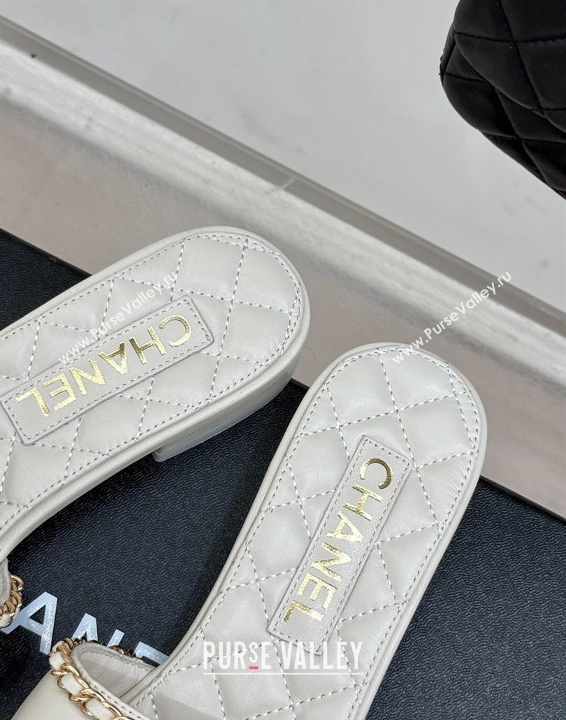 Chanel Lambskin Flat Slides Sandal with Chain and Heart G46109 White 2025 (KL-250304054)
