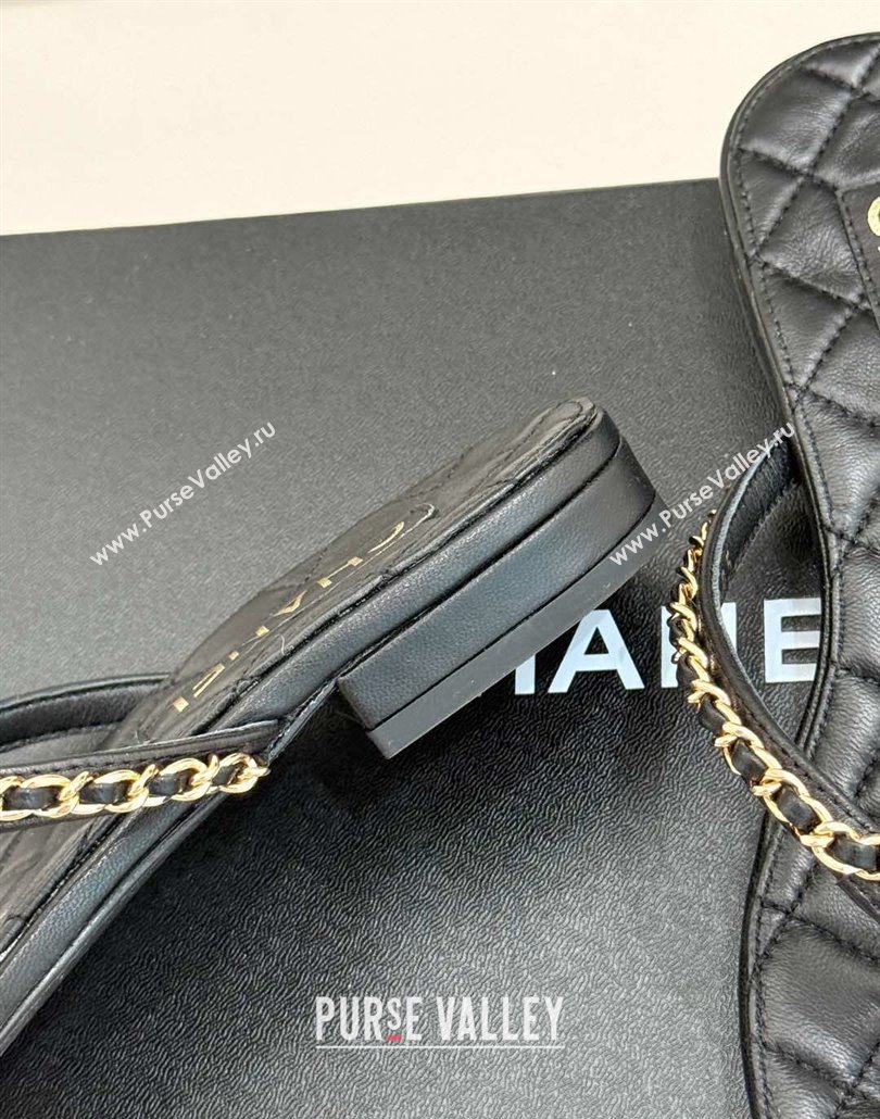 Chanel Lambskin Flat Thong Slide Sandal with Chain and Heart G46109 Black 2025 (KL-250304055)