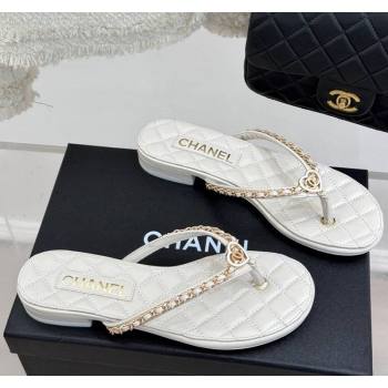 Chanel Lambskin Flat Thong Slide Sandal with Chain and Heart G46109 White 2025 (KL-250304056)