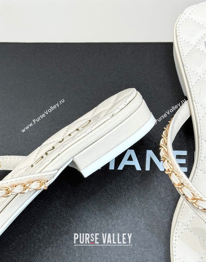 Chanel Lambskin Flat Thong Slide Sandal with Chain and Heart G46109 White 2025 (KL-250304056)