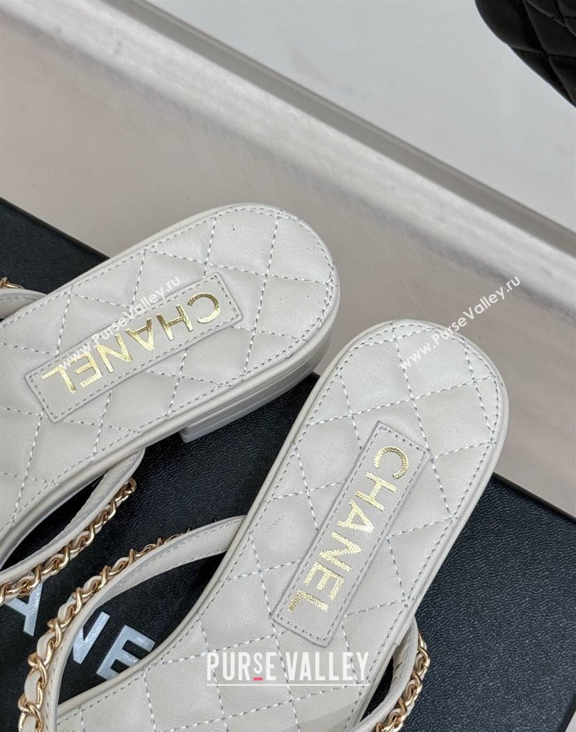 Chanel Lambskin Flat Thong Slide Sandal with Chain and Heart G46109 White 2025 (KL-250304056)