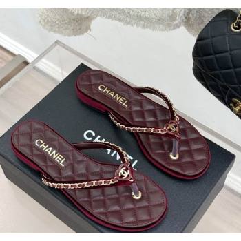 Chanel Velvet Flat Thong Slide Sandal with Chain and Heart G46109 Dark Burgundy 2025 (KL-250304058)
