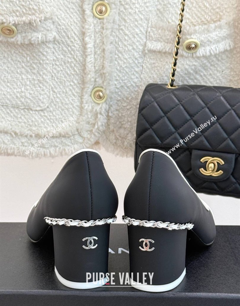 Chanel Calfskin Patent Pumps with Chain Black 2025 CH030501 (KL-250305008)