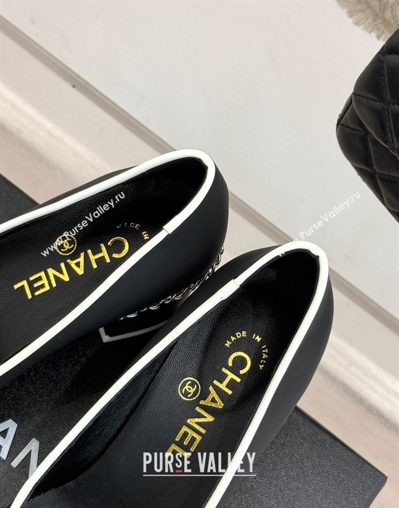 Chanel Calfskin Patent Pumps with Chain Black 2025 CH030501 (KL-250305008)