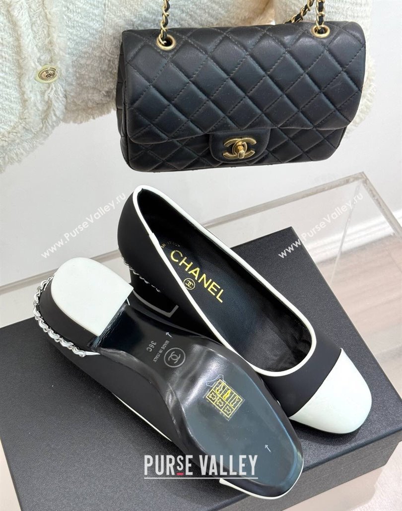 Chanel Calfskin Patent Pumps with Chain Black 2025 CH030501 (KL-250305008)