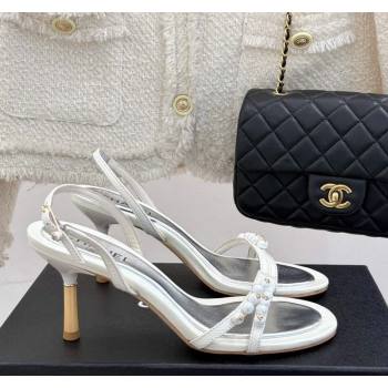Chanel Vintage Calfskin Heel Sandals 7.5cm with Pearls White/Silver 2025 CH030503 (MD-250305017)
