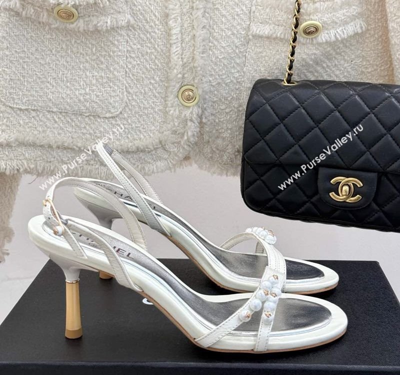 Chanel Vintage Calfskin Heel Sandals 7.5cm with Pearls White/Silver 2025 CH030503 (MD-250305017)