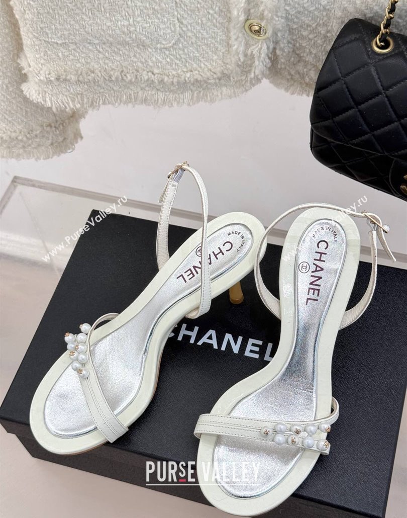 Chanel Vintage Calfskin Heel Sandals 7.5cm with Pearls White/Silver 2025 CH030503 (MD-250305017)
