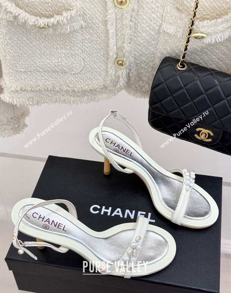 Chanel Vintage Calfskin Heel Sandals 7.5cm with Pearls White/Silver 2025 CH030503 (MD-250305017)