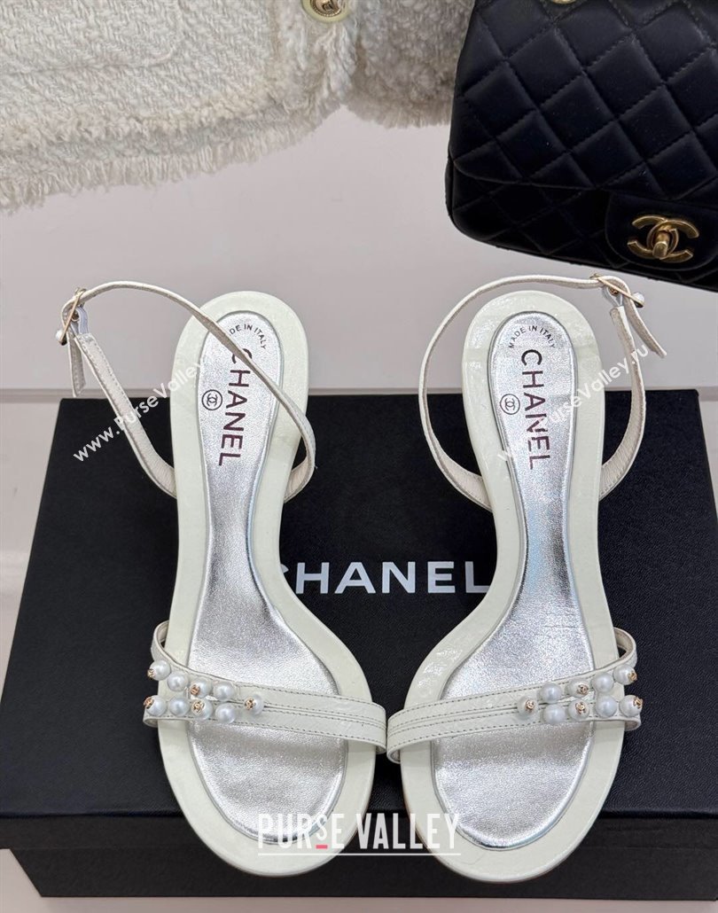Chanel Vintage Calfskin Heel Sandals 7.5cm with Pearls White/Silver 2025 CH030503 (MD-250305017)