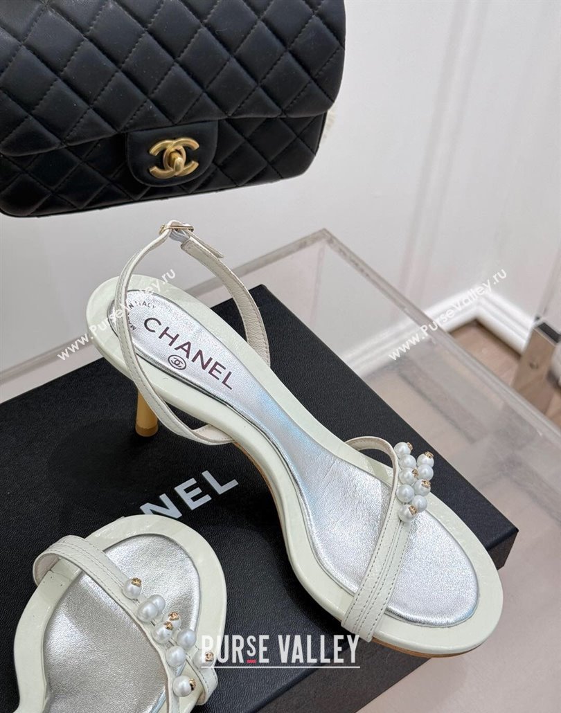 Chanel Vintage Calfskin Heel Sandals 7.5cm with Pearls White/Silver 2025 CH030503 (MD-250305017)