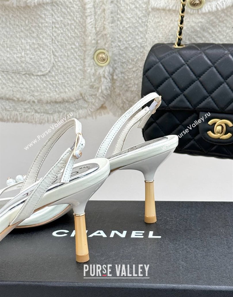 Chanel Vintage Calfskin Heel Sandals 7.5cm with Pearls White/Silver 2025 CH030503 (MD-250305017)