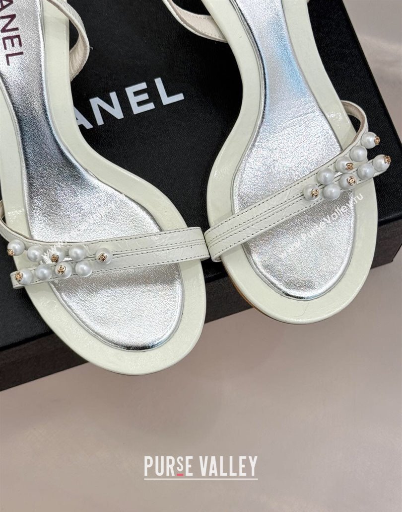 Chanel Vintage Calfskin Heel Sandals 7.5cm with Pearls White/Silver 2025 CH030503 (MD-250305017)