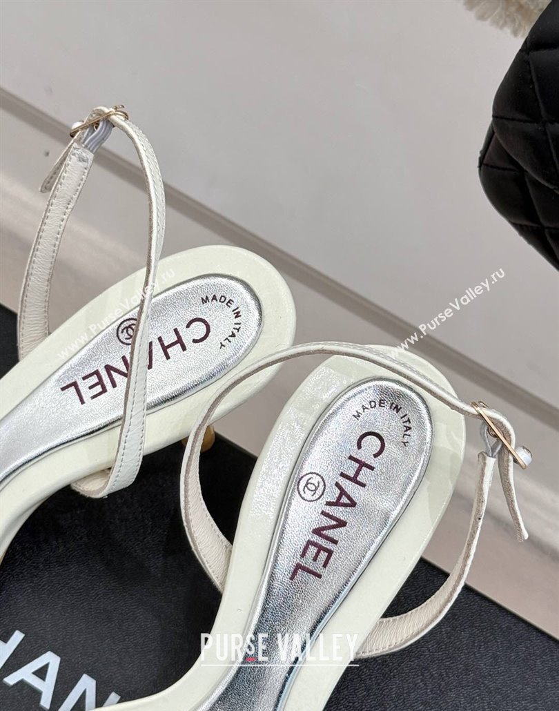 Chanel Vintage Calfskin Heel Sandals 7.5cm with Pearls White/Silver 2025 CH030503 (MD-250305017)