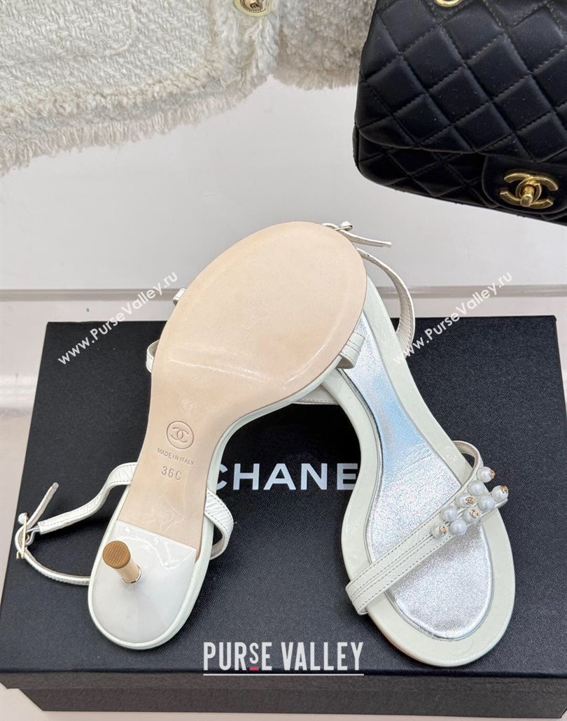 Chanel Vintage Calfskin Heel Sandals 7.5cm with Pearls White/Silver 2025 CH030503 (MD-250305017)