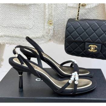 Chanel Vintage Canvas Heel Sandals 7.5cm with Pearls Black 2025 CH030503 (MD-250305018)