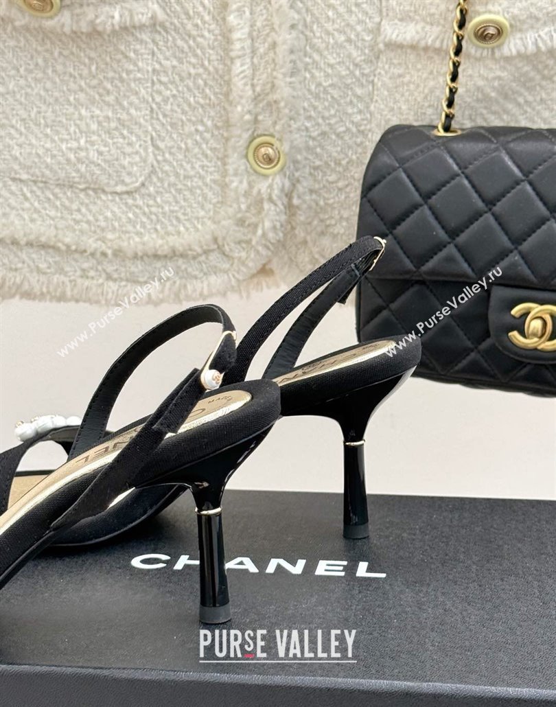 Chanel Vintage Canvas Heel Sandals 7.5cm with Pearls Black 2025 CH030503 (MD-250305018)