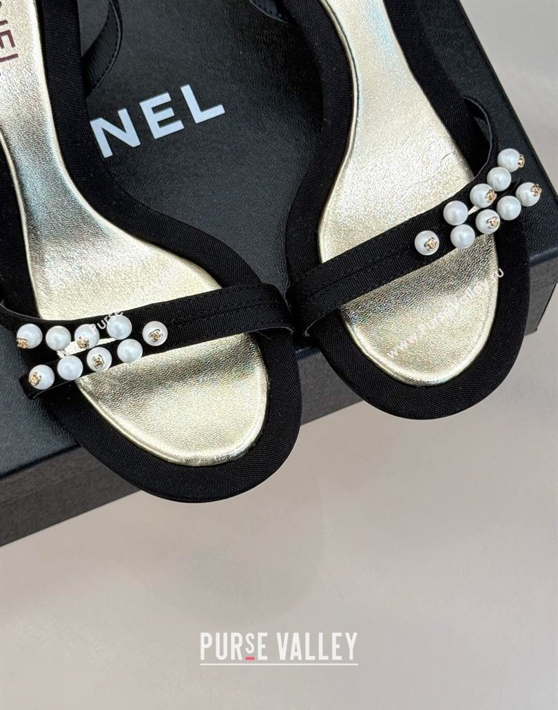 Chanel Vintage Canvas Heel Sandals 7.5cm with Pearls Black 2025 CH030503 (MD-250305018)