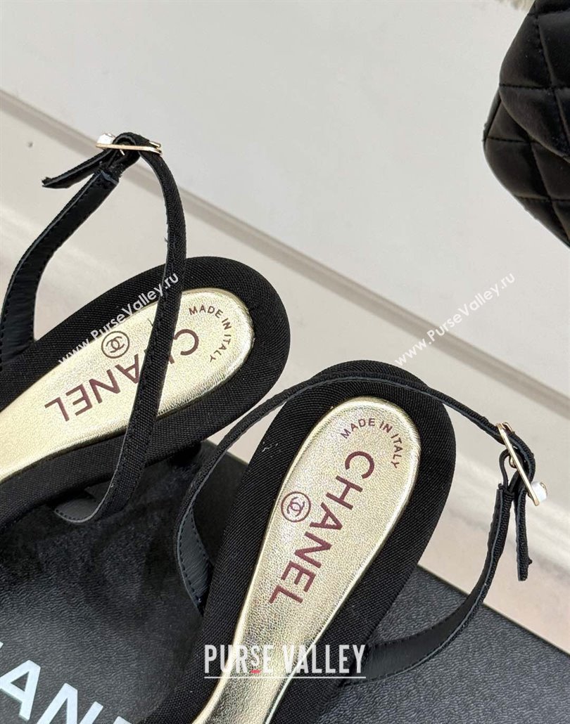 Chanel Vintage Canvas Heel Sandals 7.5cm with Pearls Black 2025 CH030503 (MD-250305018)