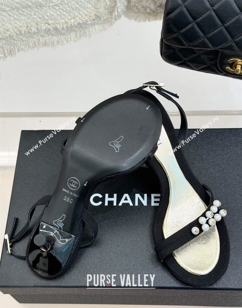 Chanel Vintage Canvas Heel Sandals 7.5cm with Pearls Black 2025 CH030503 (MD-250305018)