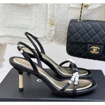 Chanel Vintage Calfskin Heel Sandals 7.5cm with Pearls Black 2025 CH030503 (MD-250305019)