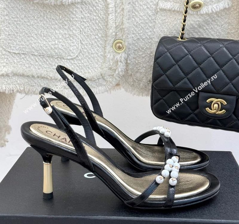 Chanel Vintage Calfskin Heel Sandals 7.5cm with Pearls Black 2025 CH030503 (MD-250305019)