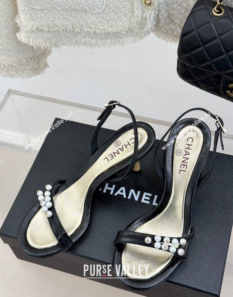 Chanel Vintage Calfskin Heel Sandals 7.5cm with Pearls Black 2025 CH030503 (MD-250305019)