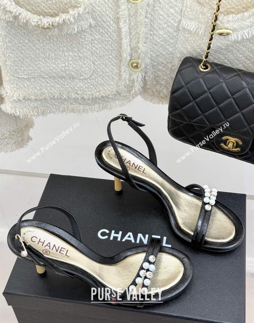 Chanel Vintage Calfskin Heel Sandals 7.5cm with Pearls Black 2025 CH030503 (MD-250305019)