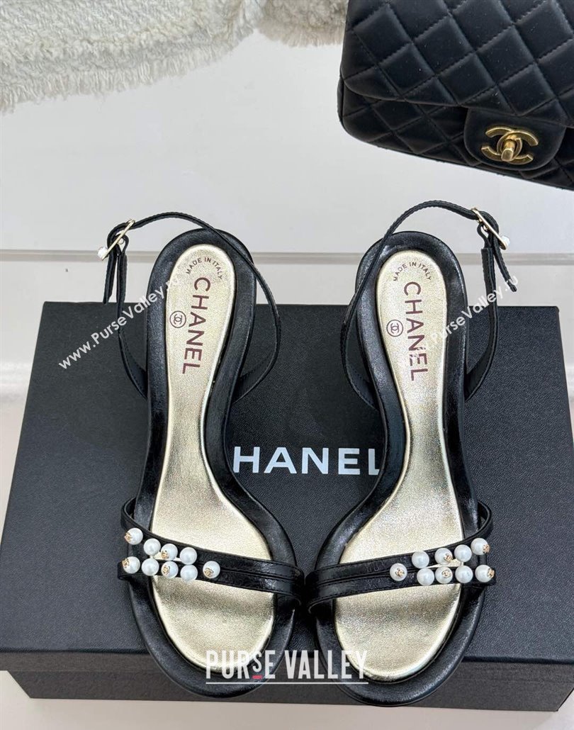 Chanel Vintage Calfskin Heel Sandals 7.5cm with Pearls Black 2025 CH030503 (MD-250305019)