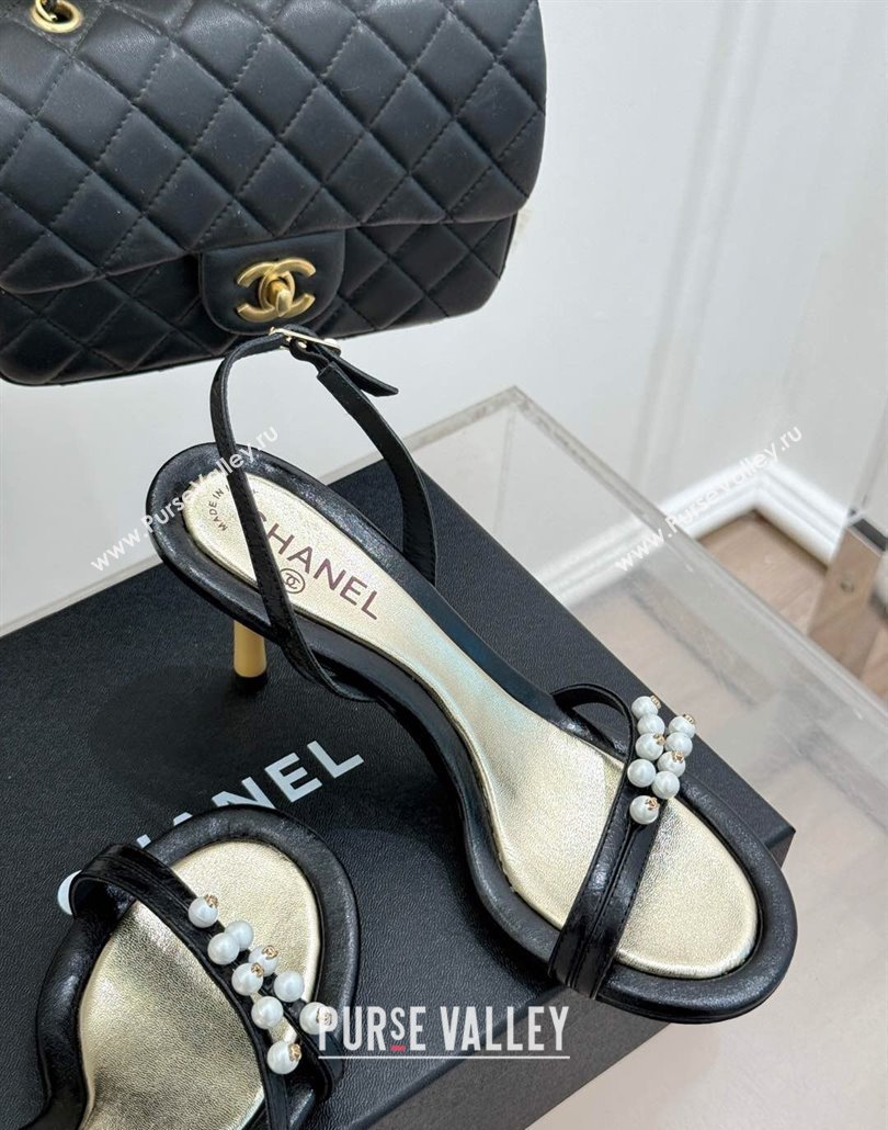 Chanel Vintage Calfskin Heel Sandals 7.5cm with Pearls Black 2025 CH030503 (MD-250305019)