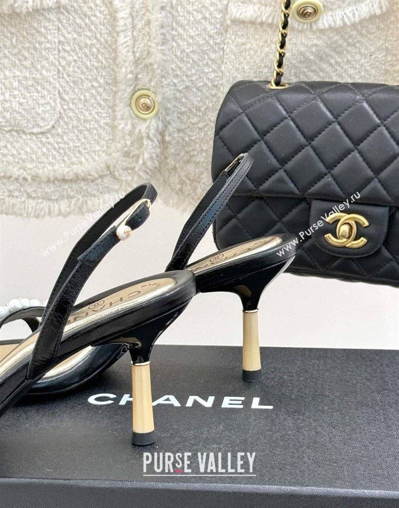 Chanel Vintage Calfskin Heel Sandals 7.5cm with Pearls Black 2025 CH030503 (MD-250305019)