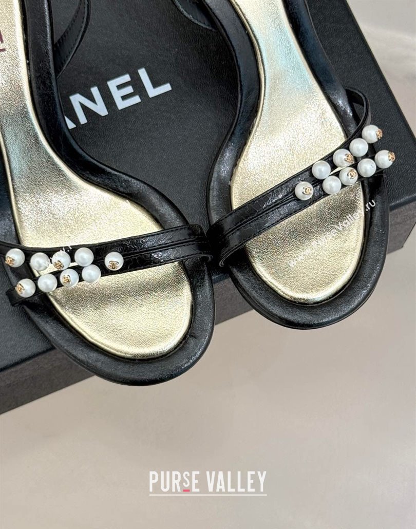 Chanel Vintage Calfskin Heel Sandals 7.5cm with Pearls Black 2025 CH030503 (MD-250305019)