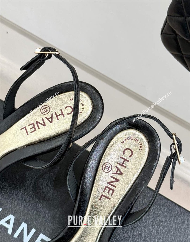 Chanel Vintage Calfskin Heel Sandals 7.5cm with Pearls Black 2025 CH030503 (MD-250305019)