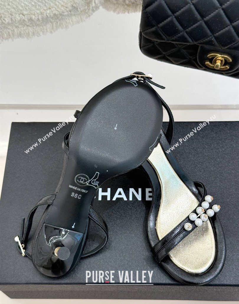 Chanel Vintage Calfskin Heel Sandals 7.5cm with Pearls Black 2025 CH030503 (MD-250305019)