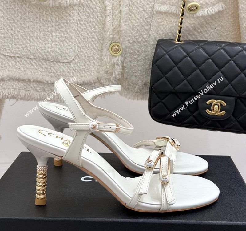 Chanel Calfskin Heel Slides Sandal 7.5cm with Pin Buckle White 2025 CH030504 (MD-250305026)