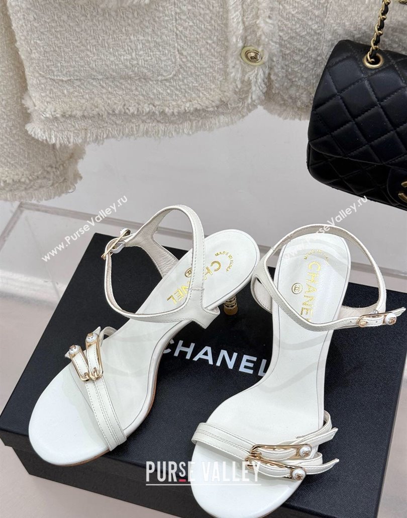 Chanel Calfskin Heel Slides Sandal 7.5cm with Pin Buckle White 2025 CH030504 (MD-250305026)