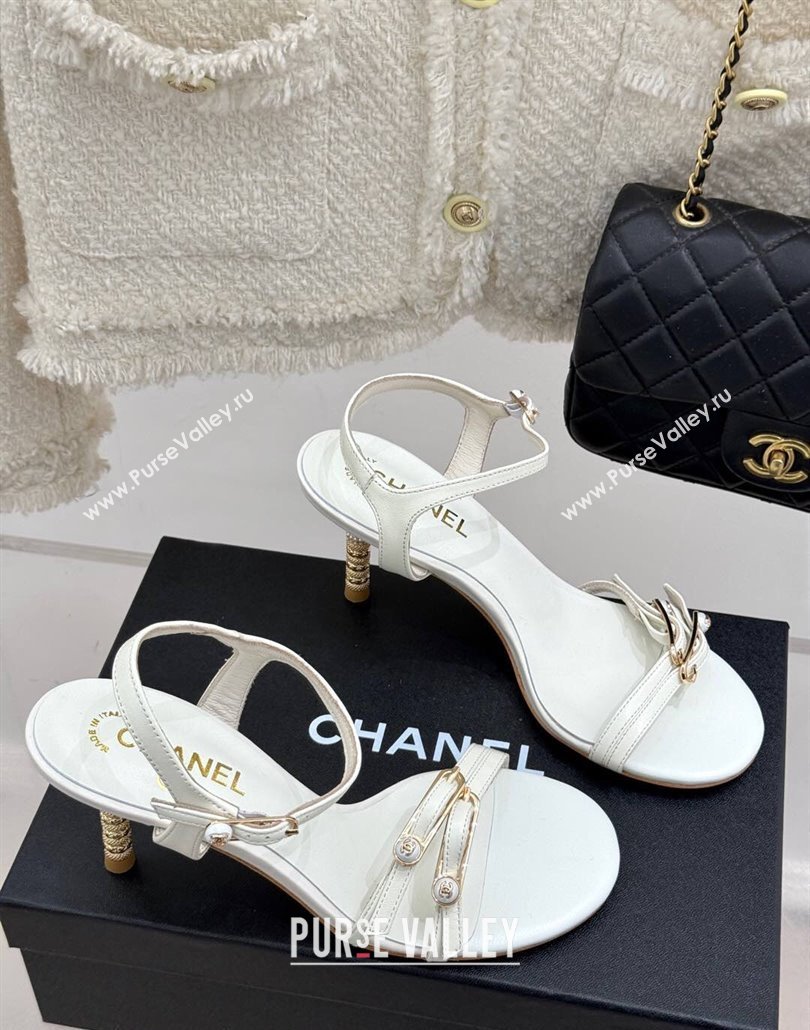 Chanel Calfskin Heel Slides Sandal 7.5cm with Pin Buckle White 2025 CH030504 (MD-250305026)